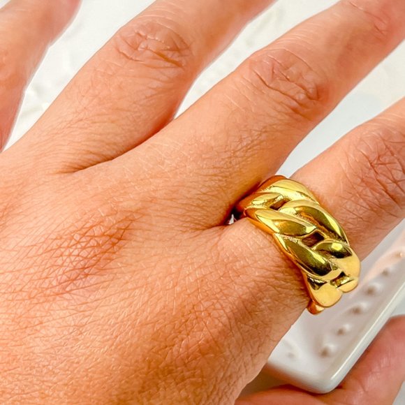 Gold Thick Chunky Statement Ring For Women - Picture 8 of 9